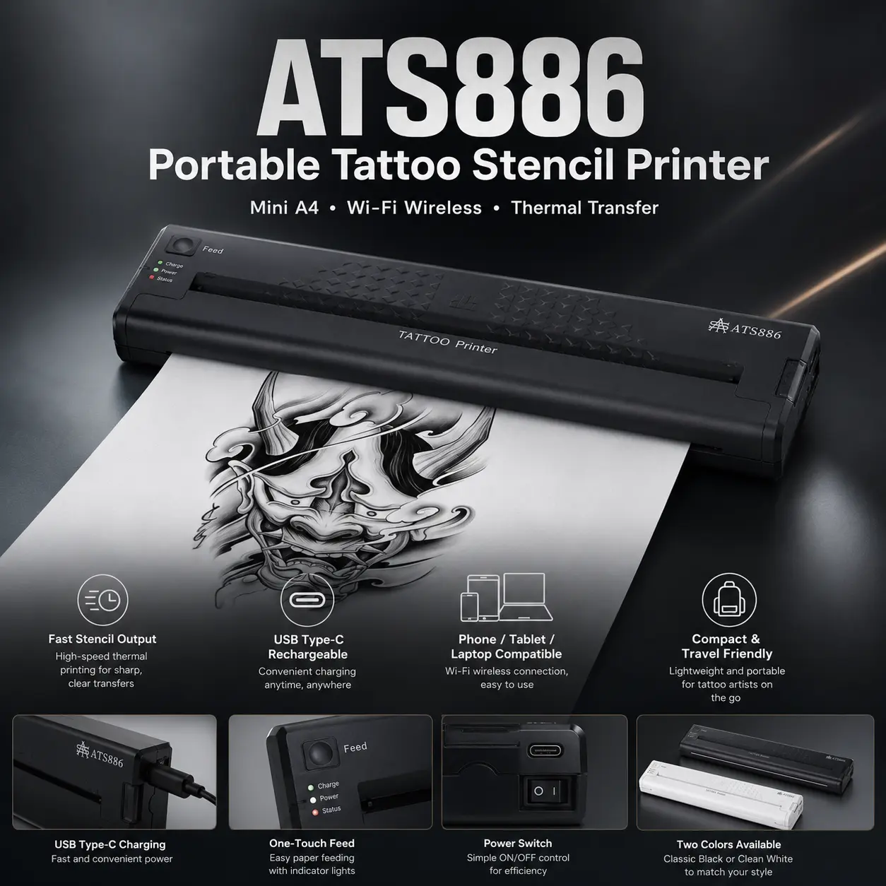 Mini Wireless Tattoo Stencil Printer Machine ATS886